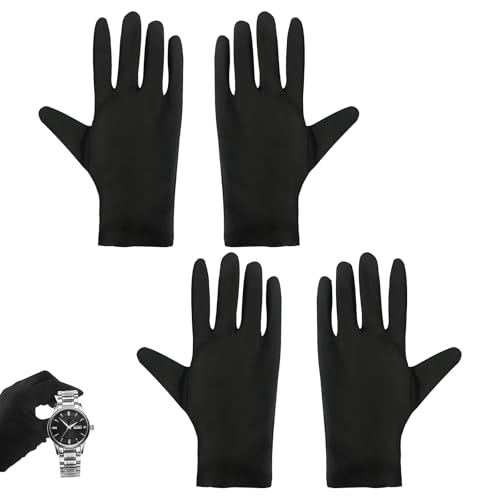 2 Paires Gants en Coton Noir, Gants Coton Doux Lavables Élastiques Gant de Protection Doux de Travail Respirants pour Mains Sèches Beauté Inspection des...