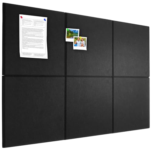 Grand tableau d'affichage liège noir amovible pour maison et bureau - Lot de 6