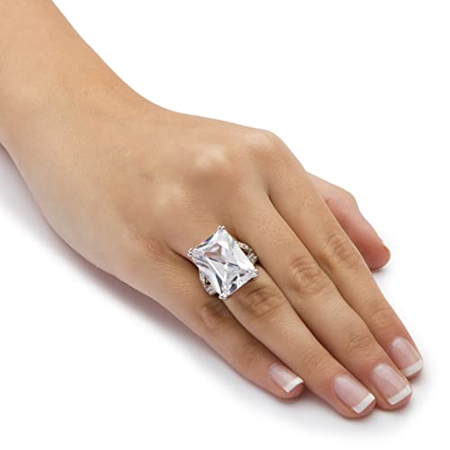 PalmBeach Platinum-Plated Emerald Cut Cubic Zirconia Split Shank Bridge Engagement Ring Sizes 6-103
