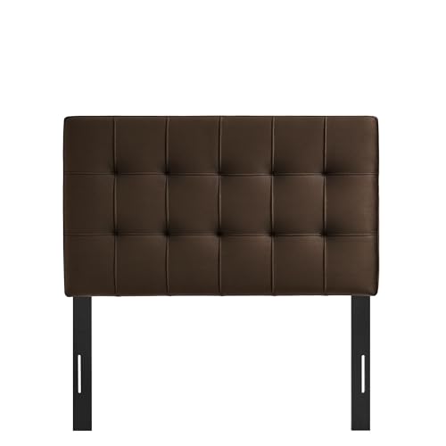 Image of Modway Lily Twin Size Stain-Resistant Performance Velvet Headboard in Chocolate Brown - Velvet Upholstery with Button Tufting and 4 Adjustable Height Positions