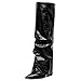 Synchoiss Black Boots for Women Wide Calf Pointed Toe Knee High Boots Fashion Chunky Heel Fold Over Boot Winter Fall Tall Boots Pull on Trendy Size 9.5