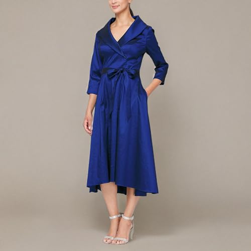 Image of Alex Evenings Women's Portrait Collar Dress with Full Skirt, Pockets, and Tie Belt