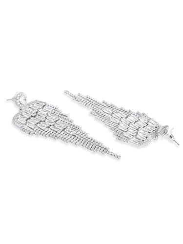 Image of Rubans Long Dangler Earrings Crystal & American Diamond Zirconia Jewellery Gift for Women & Girls