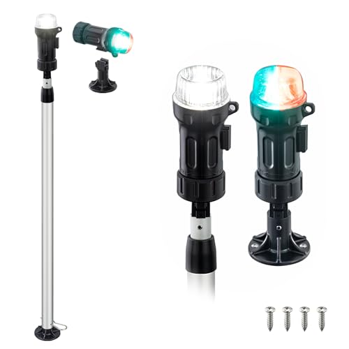 CLGMarine Battery Navigation Lights for Boats,Telescoping Boat Lights Bow and Stern,3AAA Battery Operated,30-52.4 Inches,Fixed Base,for Kayak,Boats