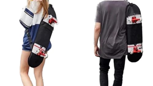 TINAYAUE Black Skateboard Bag Single Shoulder Crossbody Dual-Purpose Wheeled Skateboard Backpack Portable Foldable Skateboard Case With Adjustable Strap Thicken Longboard Carry Travel Backpack