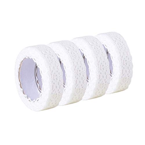 Jieddey Ruban Dentelle,4 Rouleaux de Dentelle Blanc Dentelle de Coton Adhesive Auto-adhésif Ruban de Dentelle à Bord pour Fabrication de Cartes Artisanat Décoration Mariage Embellissement