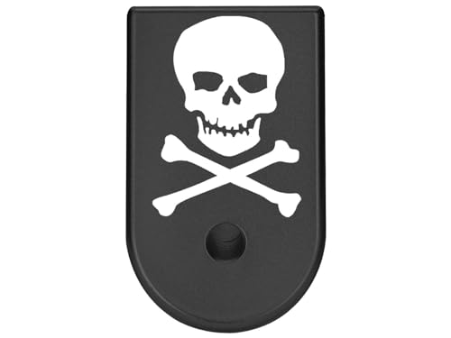NDZ Performance Magazine Base Plate Finger Extension for Glock 26 27 33 39 Gen 1/2/3/4/5 in 9mm .40, .357, .45 Anodized Aluminum Laser Engraved, Made in The USA - Skull Crossbones 3 in Black