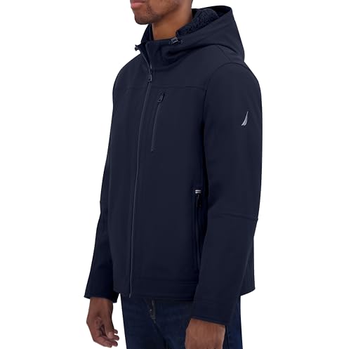 Image of Nautica Men's Sherpa Lined Softshell Jacket - Full Zip, Adjustable Hood, Wind Resistant