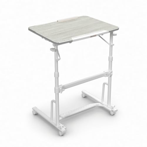 Image of TABLE MAGIC - AERO Desk | Height Adjustable (70-108 cm) Sit & Stand Folding Desk with Cup & iPad Holder | Portable Workstation Table with Wheels & Footrest (White)