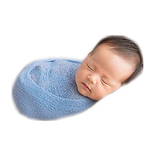 Image of Coberllus Newborn Baby Photo Props Wrap Cloth Blanket Swaddle for Boys Girls Photography Shoot (Blue)