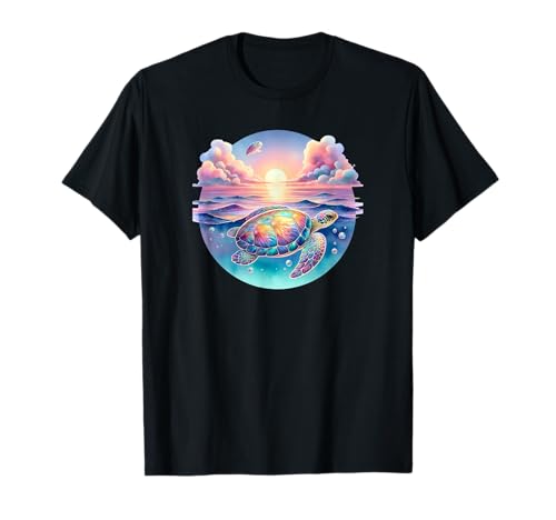 Seaturtle Beach Sea Turtle Shell Beachy Blue Pink Sunset Art T�V���c