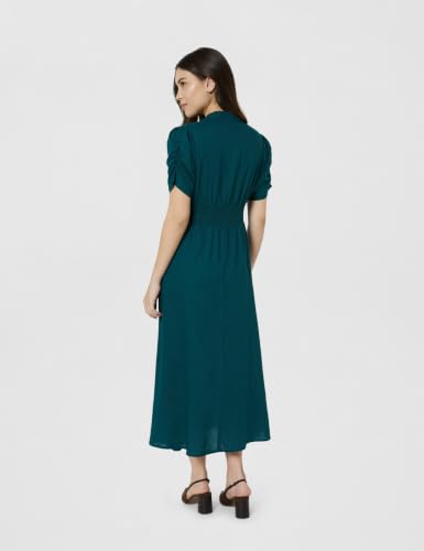 Image of Amazon Brand - Symbol Women's V-Neck Midi Dress | Ruched Waist, Puff Sleeves, A-Line Flared (Available in Plus Sizes)