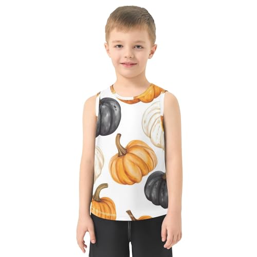 susiyo Thanksgiving White Black Pumpkins Boys Sleeveless Tank Top Girls Athletic T Shirt2