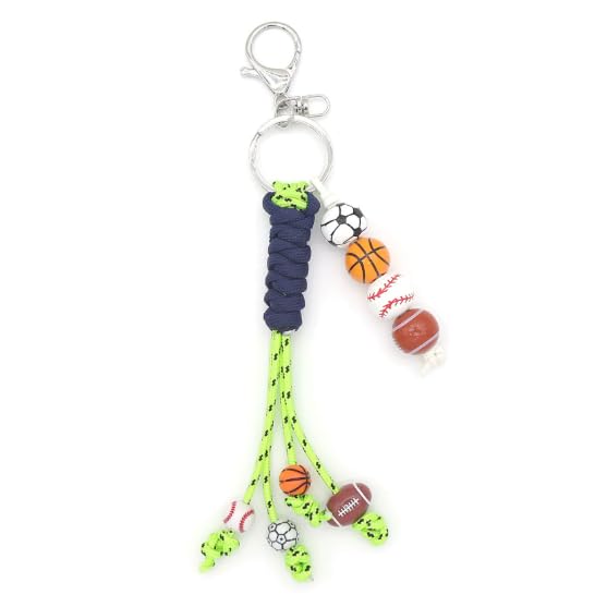 XAM Sports Ball Keychain - Handmade Woven Basketball, Baseball & Football Charm for Bags & Keys