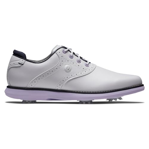 FootJoy Women's Traditions Previous Season Style Golf Shoe, White/Purple/Navy, 92