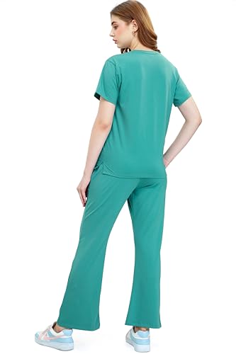 Image of ZEYO Women's Cotton Typography Wide Bottom Night Suit Set of Top & Pajama Set