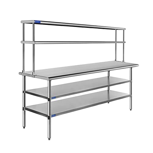 24" X 60" AmGood Stainless Steel Work Table | Commercial & Residential Kitchen Laundry Garage Utility Bench | NSF Metal Prep Table (24" x 60" Table + 2 Shelves + Overshelf)