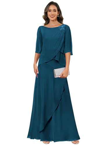 Floor Length Mother of The Bride Dresses Chiffon 3/4 Sleeve A-line Grandmother Dress for Wedding4