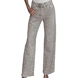 Pantalones vaqueros para mujer, cintura alta, pierna recta, pantalones vaqueros para mujer, tallas grandes, brillantes, pantalones de mezclilla, pierna recta, pantalones rectos informales, corte