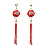 Chinese Style Lantern Tassel Statement Drop Earring for Ladies Lucky New Years Pretty Dangle Earrings Red Festive Sterling Silver Post Hypoallergenic Charms Dainty Gifts Wedding Anniversary for Women