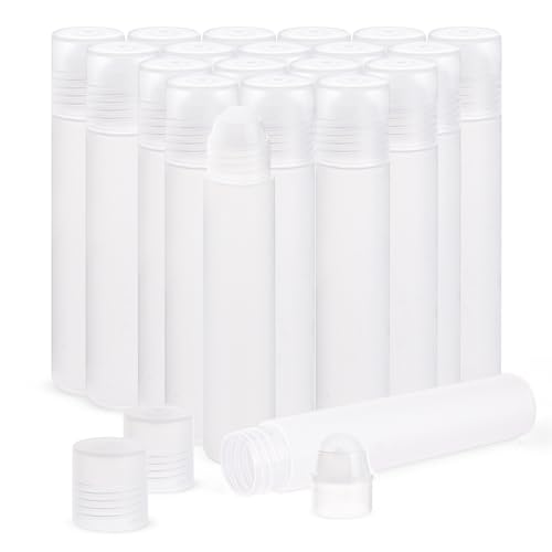 Cositina 20 Pack 1oz/30ml Plastic Translucent Roll On Bottles Refillable Travel Sample Roller Vials with Plastic Roller Ball for Fragrance Essential Oil Perfume DIY Deodorant
