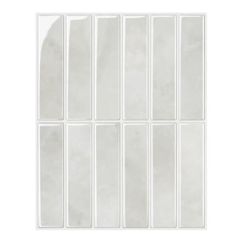 10 Sheets 3D Self Adhesive Peel and Stick Wall Tiles,Stick on Splashback Stickers for Kitchen & Bathroom White&Gray