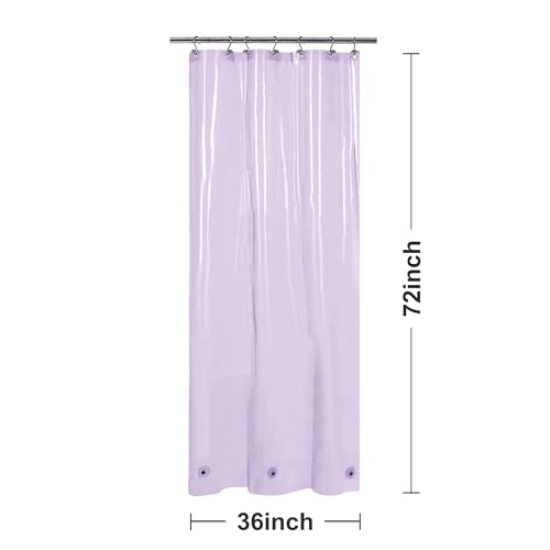 Barossa Design Clear Lavender Stall Shower Curtain Liner 36" W x 72" H - Waterproof Lightweight PEVA Plastic Shower Liner for Small Bathroom, 3 Bottom Magnets & Metal Grommets - Clear Lavender