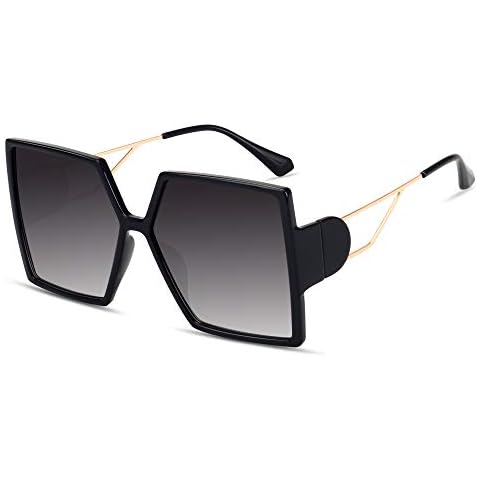 STORYCOAST Oversized Square Sunglasses for Women Fashion Large Shield Shades UV400 Protection (Black Frame-Gradient Gray Lens, 62) Cover