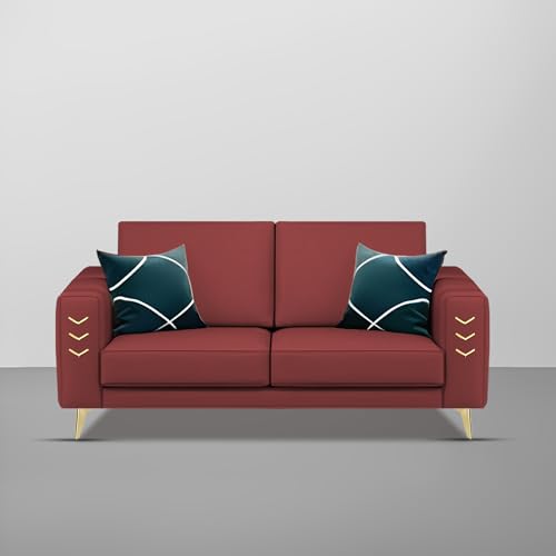 Image of Casaliving Falco 2 Seater Sofa Set for Living Room (Maroon Fabric) Premium Fabric Sofa