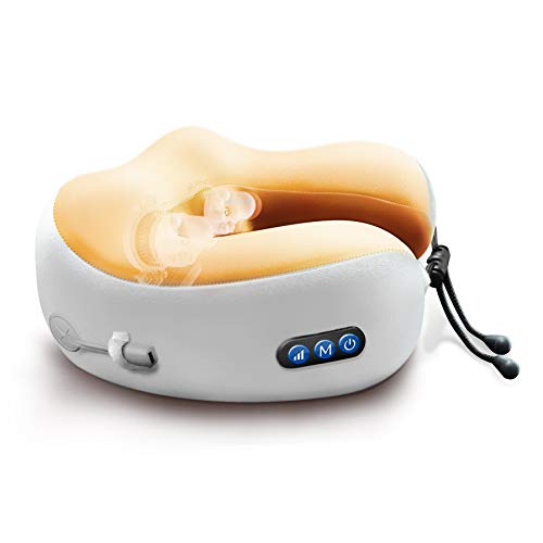 Neck Massager & Travel Pillow - U-Shaped Neck Pillow & Electric Massager for Muscle, Shoulder, Cervical Pain Stress Relief - Memory Foam Massage Pillow for Home, Office, Airplane,Car (Yellow)
