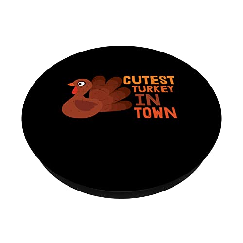 Cutest Turkey In Town Thanksgiving Family Kids Matching PopSockets Swappable PopGrip, Black - Image 2