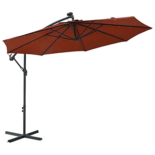 Tidyard Parasole eccentrico parasole a sbalzo per terrazza giardino spiaggia balcone piscina patio ombrellone a sbalzo con luci LED e bastone in acciaio terracotta