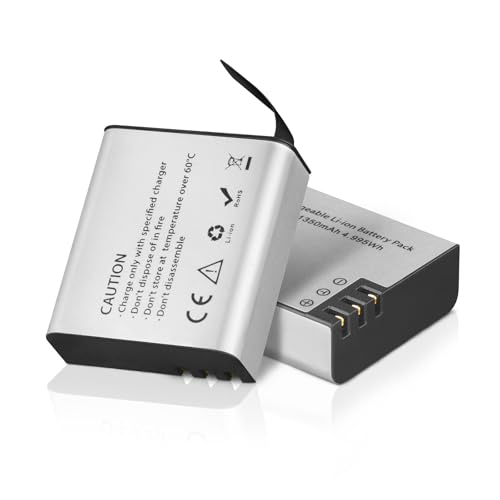 GeeKam Bateria Camara Deportiva, 2 x 1350mAh Batería Recargable, Compatible con COOAU, Apexcam, APEMAN, Surfola, Exprotrek, EK7000/Brave4/V50X, S009R, PG1050
