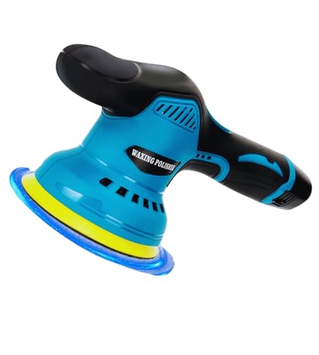 Lucidatrice Rotorbitale Auto Senza Fili, Doppia Batteria 12V, Spugna per Lucidatura da 125 mm 8 Velocità 2800-5500 Giri / Min, Mini Levigatrice Portatile per Lucidare, Levigare con 4 Spazzole