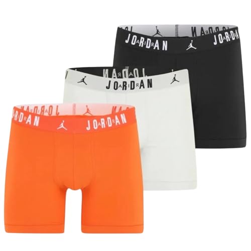 Jordan Flight Cotton Stretch 3-Pack Boxer Briefs, Starfish Orange/Black/Light Grey, JM0622-N4V, Underwear, Underpants (US, Alpha, Large, Regular, Regular)