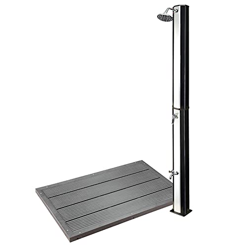 Wiltec Ducha Solar Negra Plateada Con Cabezal De Ducha Efecto Lluvia 35L Con Elemento De Suelo Para Jardín