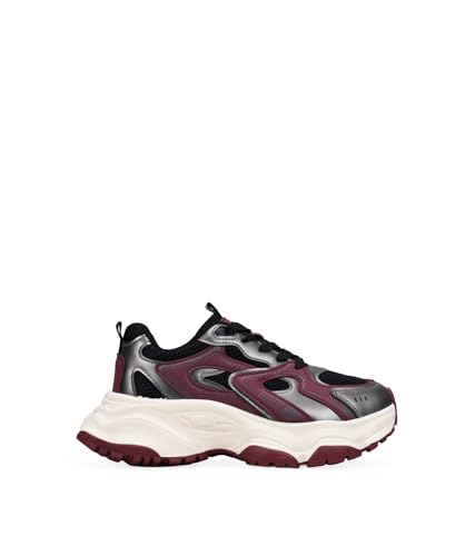 BOSANOVA Zapatillas Deportivas para Mujer con Tejido de Malla Gruesa y Suela abultada de Plataforma. Cierre Mediante Cordones Planos. Calzado para Mujer Plomo 37