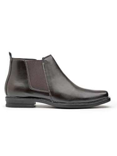 Image of Men's Stylish Vegan Leather Chelsea Boots with Side Zipper & Elastic Panel, Square Toe Ankle Boot (Tan /Black /Brown)