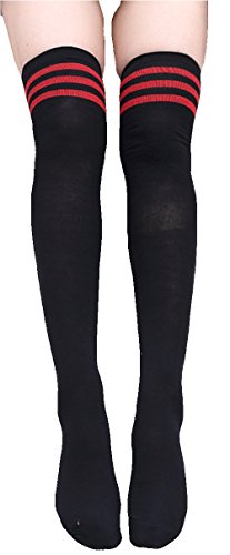 krautwear® Damen Mädchen Kinder Cheerleader College Kniestrümpfe 3 Streifen Gestreifte Overknees Über Knie-Lange Geringelte Strümpfe Geringelt Gestreift Streifen, 1x Schwarz-rot krautwear® Damen Mädchen Kinder Cheerleader College Kniestrümpfe 3 Streifen Gestreifte Overknees Über Knie-Lange Geringelte Strümpfe Geringelt Gestreift Streifen, 1x Schwarz-rot