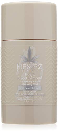 Hempz Smoothing Herbal Cleanser Stick with 100% Pure Hemp Seed Oil, Koa & Sweet Almond Scent, 2.7 oz - Gentle, In-Shower Moisturizing Cleansing Sticks with Fine Walnut Shell - Travel Exfoliating Scrub
