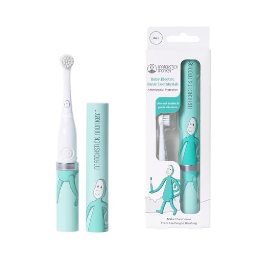 Matchstick Monkey Baby Electric Sonic Toothbrush Antimicrobial Protection Suitable from 3 Months Green
