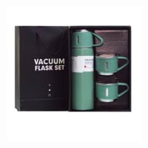 Image of 500ml Vacuum Flask Set with 2 Cups | Double Wall Stainless Steel Insulated Water Bottle for Hot & Cold Beverages | Portable Thermo Flask Gift Set for Travel, Office, Home & Outdoor Use (Multicolor)