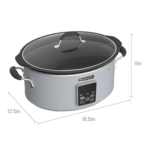 Image of HOMECOOKIN Slow Cooker, Extra Large 10 Quart Programmable Slow Cookers, Dishwasher Safe Glass Lid & Crock, Kitchen Appliance for Families and Gatherings, Grey