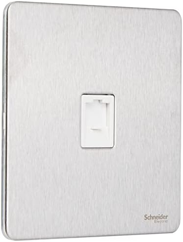 Schneider Electric Ultimate Screwless Flat Plate - Single Telephone Socket, Secondary, GU7462WSS, Stainless Steel with White Insert
