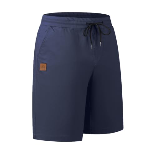 Image of ZOXOZ Mens Shorts Cotton Shorts Men Summer Casual Cargo Shorts Men Elasticated Waist with Drawstring Pockets Blue XXL