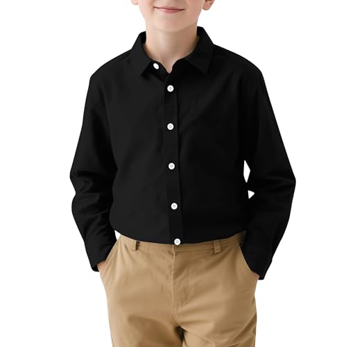 RAISEVERN Boys Long Sleeve Button Down Dress Shirt Casual Uniform for 7-16 Years4
