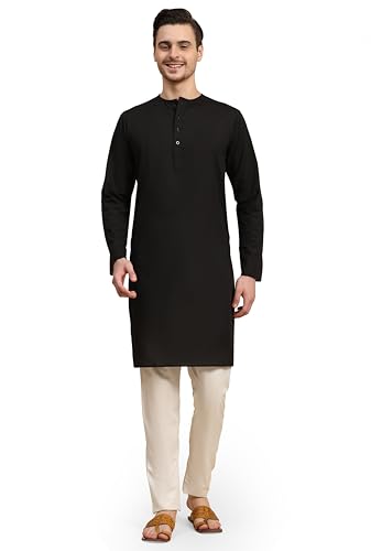 Image of SKAVIJ Men's Pure Cotton Solid Kurta Pajama Set Round Neck Casual Yoga Dress