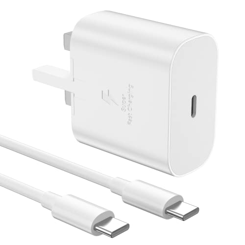 25W Super Fast Charger for Samsung Galaxy A15, A15 5G, A05S, A16, A55, A25, A35, A34, A54, S23, S22, S21, S20fe, S10,A52, A51, A34, USB C Charger Plug&Type C Cable For Samsung Phone Charger- White