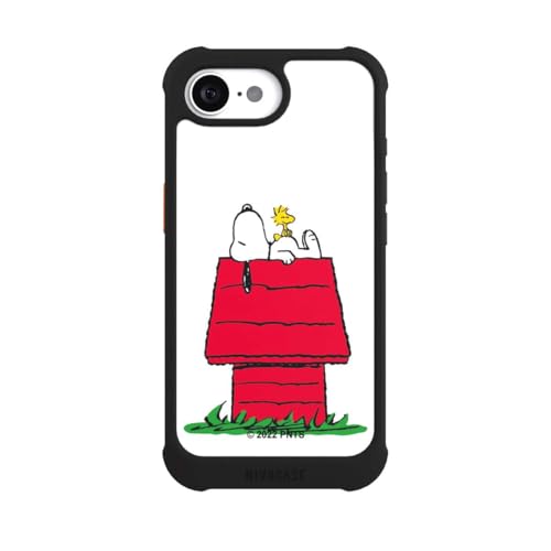 Coque iPhone 16e antichoc compatible MagSafe noire étui rigide Snoopy Peanuts
