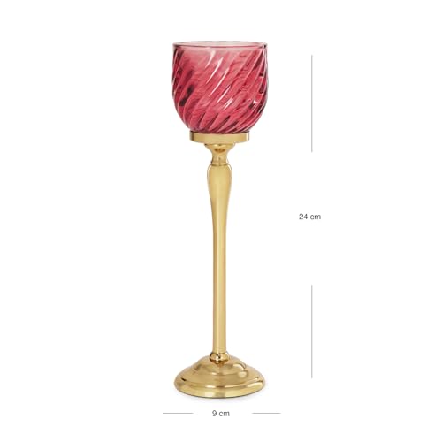 Image of Pure Home Red Swirl Textured Hurricane - Large | Size: 9 x 9 x 24 cm | Premium Hurricanes for Everyday Styling | Table Top & Shelf Decor Showpiece | Ideal for Housewarming & Wedding | Premium | Pack of 1